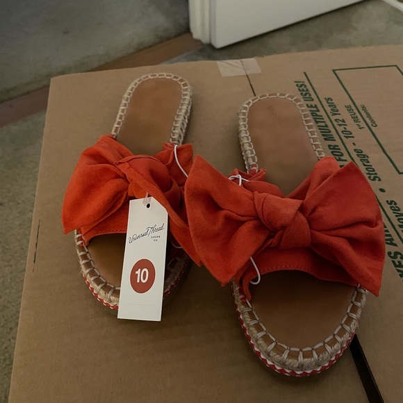 🆕 Espadrille Flat Sandals Orange Bow Slip Ons - Picture 3 of 3
